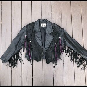 Vintage Chia leather fringe jacket